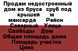 Продам недостроенный дом из бруса (сруб под крышей) 50 м3  мансарда.  › Район ­ Северный › Улица ­ Свободы › Дом ­ 56 › Общая площадь дома ­ 50 › Площадь участка ­ 865 › Цена ­ 1 300 000 - Алтайский край, Белокуриха г. Недвижимость » Дома, коттеджи, дачи продажа   